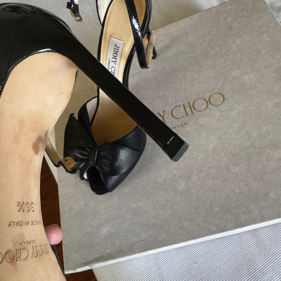 Jimmy Choo Black Peep-Toe Heels with Bow. Size 6.5 - Picture 5 of 7